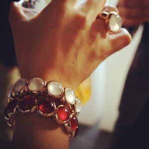 Stretchable ROBERTO DEMEGLIO bracelet with red crystals gold 18K ITALY *NEW*